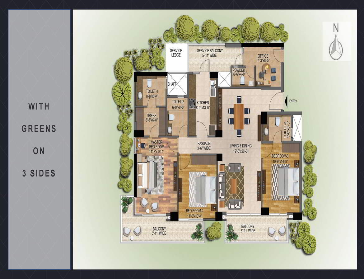 3 BHK+S